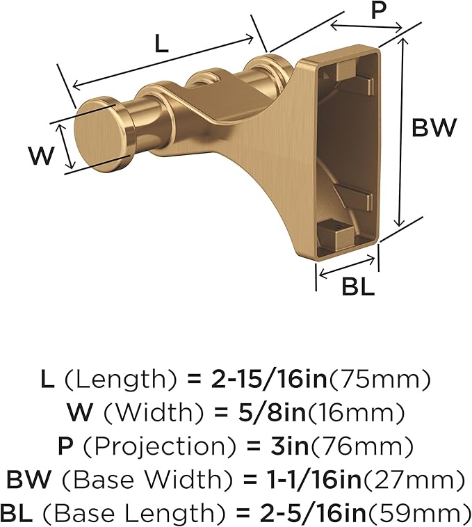 Amerock BH36050CZ | Champagne Bronze Double Robe Hook | 2-15/16 in. (75 mm) Length Towel Holder | Davenport | Towel Hook for Bathroom | Bathroom Hardware | Bath Accessories
