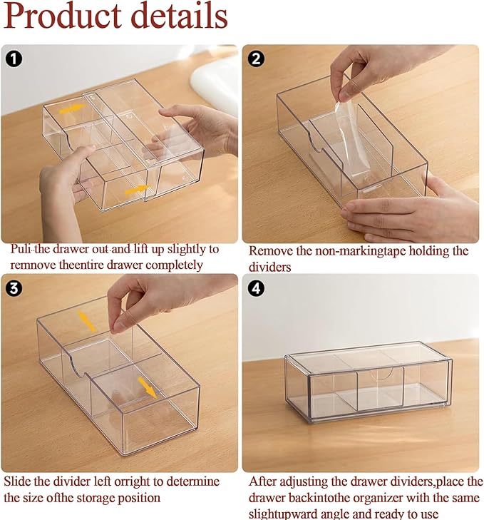 Hair Accessories Organizer for Girls, Clear Acrylic Hair Tie Organizer, or Headband, bows，Cute Small Stackable Storage Drawer Container Caddy Box for Bathroom Vanity Countertop 3PCS