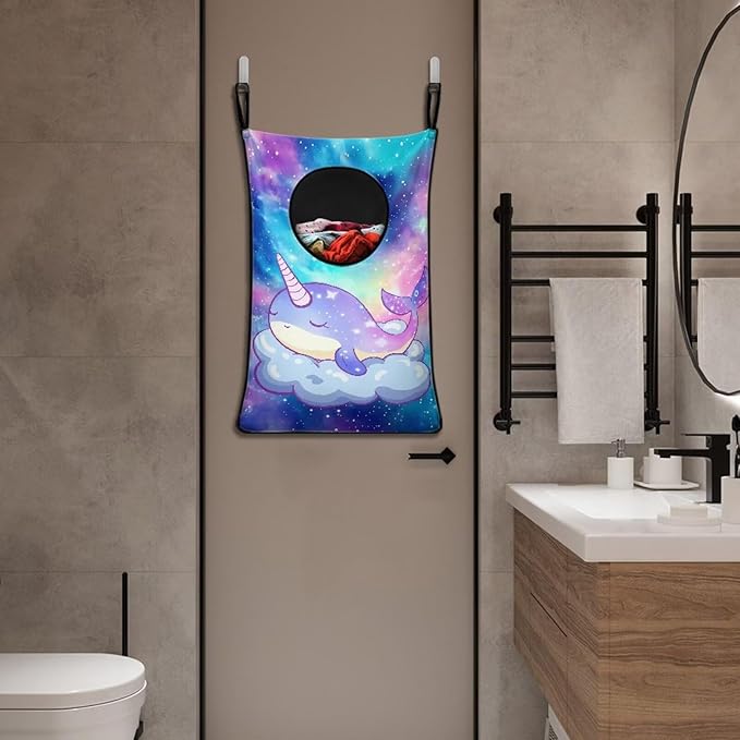ZOUTAIRONG Galaxy Whale Print Hanging Laundry Hamper Reusable Storage Organizers Over The Door Laundry Hamper Clothes Laundry Baskets Zipper Dorm Room Decor Brown