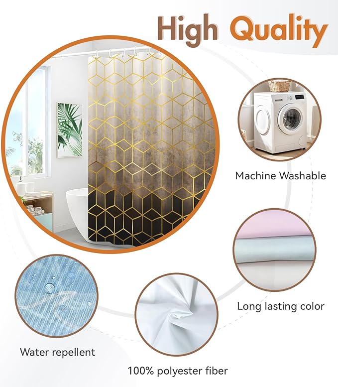 MAMUSE Shower Curtain for Bathroom - Cute Aesthetic Decorative Modern Girly Unique Girls Design Pretty Women Waterproof Fabric Cloth Cortinas de Baño Bathtub 72 x 72 Inch, Black Gold