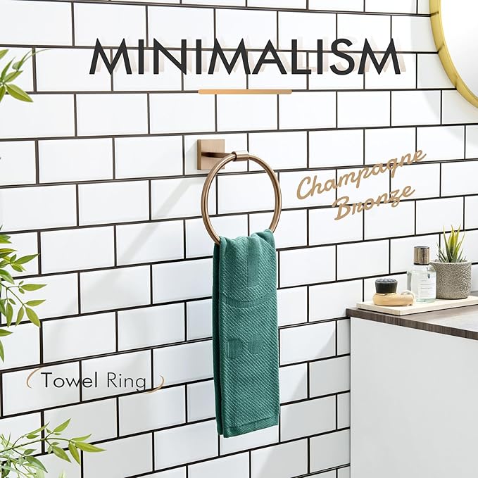 KOKOSIRI Hand Towel Holder Wall Mounted Towel Ring Bathroom Accessories Shower Towel Hanger Rack Stainless Steel Champagne Bronze, B3010CPG