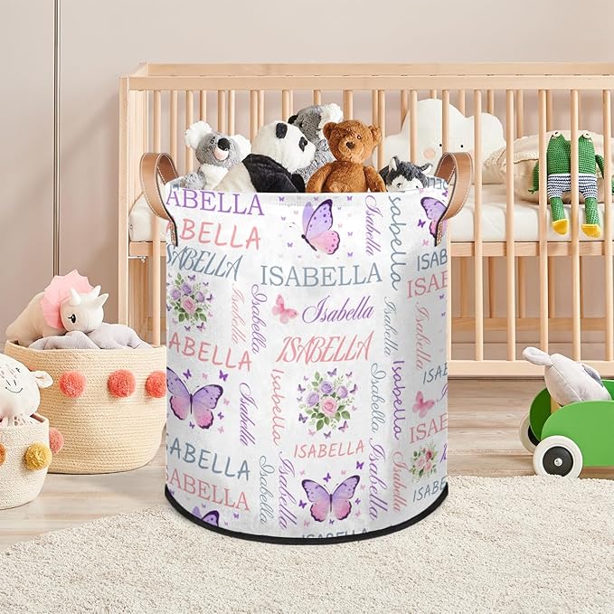 Custom Butterfly Flower Laundry Hamper, Personalized Laundry Baskets with Handles Dirty Clothes Hamper Storage Basket