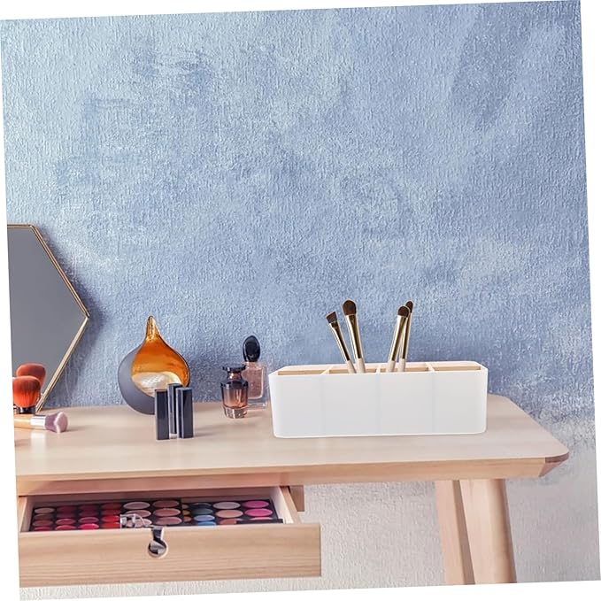 Creative Desktop Organizer with Detachable Compartments Storage Box for Makeup Accessories and Items Sturdy Bamboo Material for Home and Office Organization