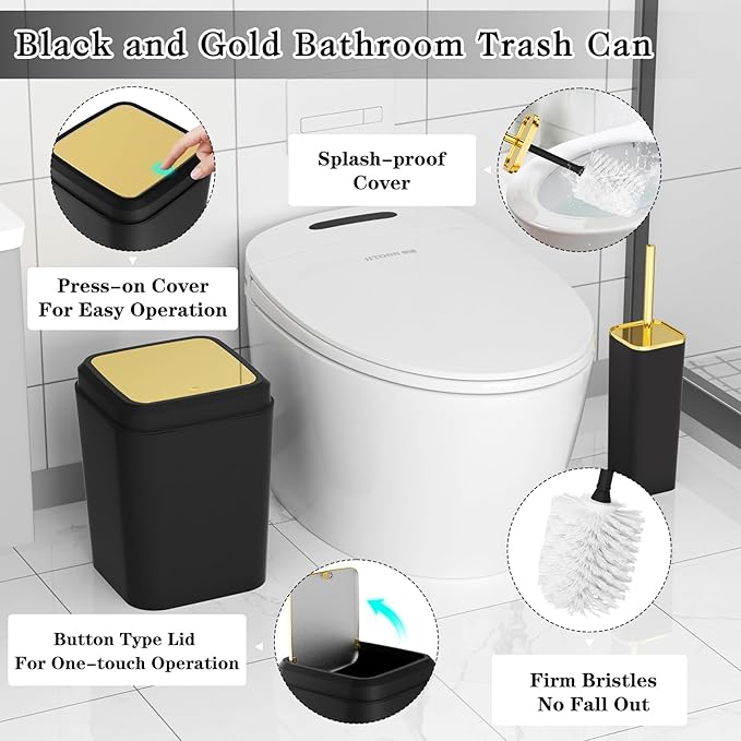 XLHOMO Bathroom Accessories Set - Luxury Black Bathroom Set, 9 Pieces Bathroom Accessory Set, Black Bathroom Accessories with Trash Can, Toilet Brush & Soap Dispenser