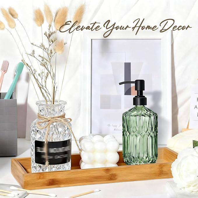 COHOSEGE 17 Oz Green Glass Kitchen Soap Dispenser for Dish Soap, 2 Pack Bathroom Soap Dispenser Set with Black Rust Proof Pump for Lotion, Hand soap or Body Wash