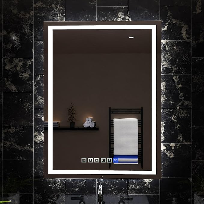 30x40 Inch Rectangular LED Bathroom Mirror with Lights Front and Backlit, 3 Color Modes, Touch Dimmer, Anti-Fog - Wall Mounted Vanity Mirror for Bathroom, Bedroom - Fab Glass and Mirror