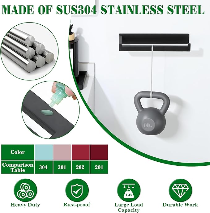 Alise Hand Towel Holder Self Adhesive Towel Bar for Bathroom Wall Mounted,Bathroom Towel Rack Without Screws SUS304 Stainless Steel Hand Towel Hanger for Bathroom,Kitchen,Cabinet,Matte Black