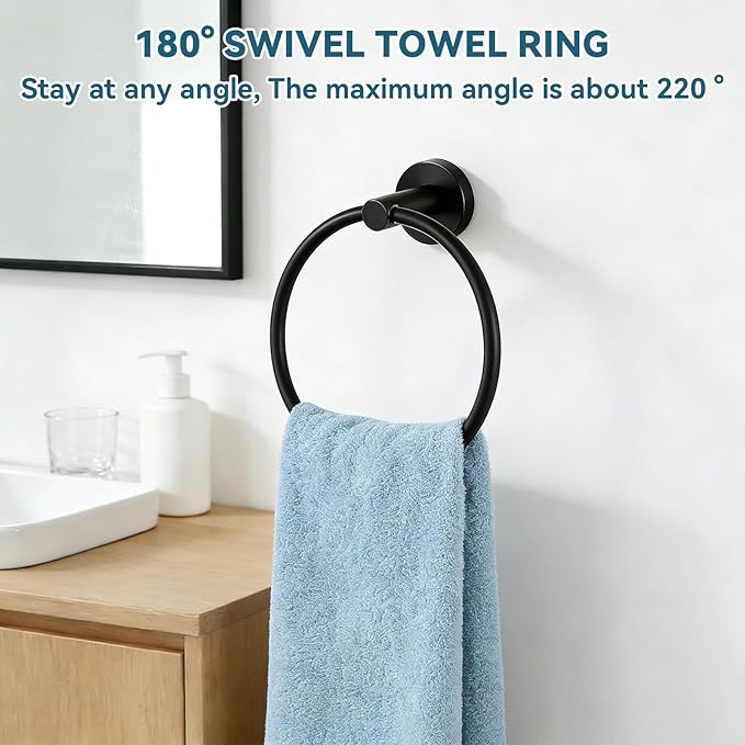 5-Piece Matte Black Bathroom Accessories Set, 24-Inch Wall-Mounted Towel Bar, Toilet Paper Holder with Shelf, SUS 304 Stainless Steel Bath Hardware, Towel Rack for Bathroom, Kitchen, Laundry Room