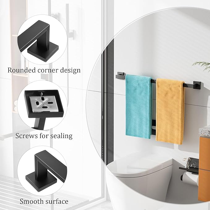 Alise Black Towel Bar, 28 Inch Towel Racks for Bathroom, SUS304 Stainless Steel Towel Holder Wall Mounted, Heavy Duty Towel Hanger for Bathroom & Kitchen (Matte Black)