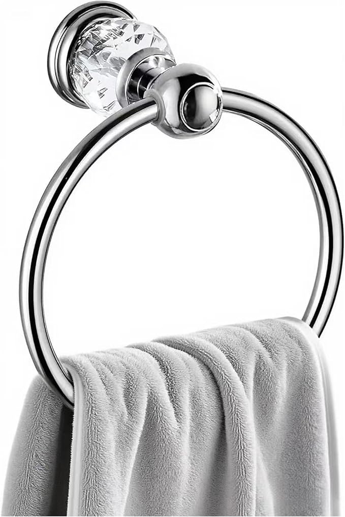 Chrome Towel Ring,Crystal Hand Towel Holder Bathroom,Silver Hand Towel Ring Round Rack Wall Mounted Bling Bathroom Accessories