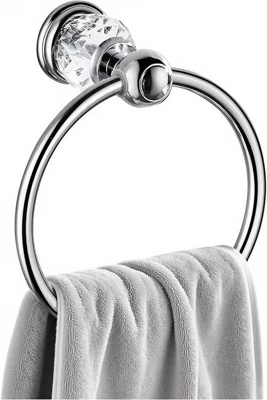 Chrome Towel Ring,Crystal Hand Towel Holder Bathroom,Silver Hand Towel Ring Round Rack Wall Mounted Bling Bathroom Accessories