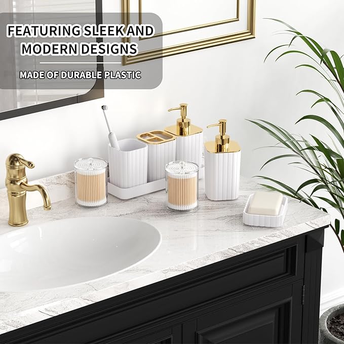 XLHOMO Bathroom Set - 26PC Bathroom Set with Shower Curtain and Rugs, Bathroom Accessory Set, White Bathroom Accessories Set, Trash Can & Soap Dispenser