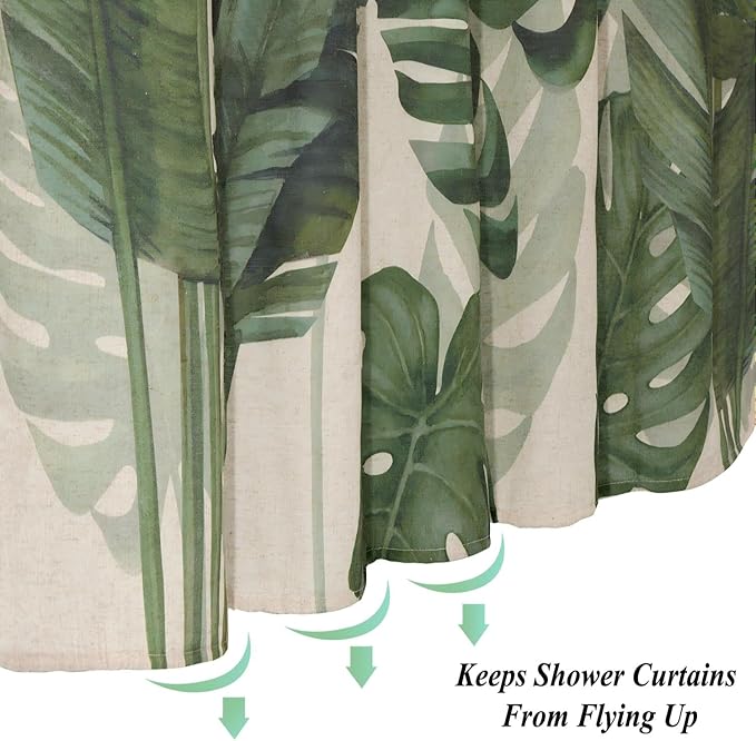 Baccessor Linen Shower Curtain Long 72 W X 84 L Inch Tropical Green Leaf Shower Curtains Botanical Banana Monstera Leaf Palm Tree Waterproof Heavy Duty Fabric Cloth Shower Curtain for Bathtubs Hotel