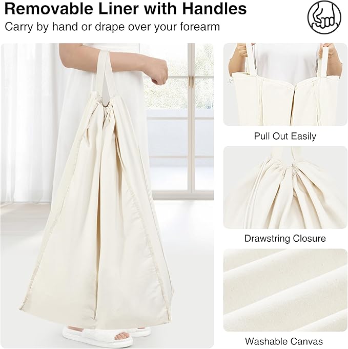 STO STO Double Laundry Hamper with Lid, 140L Large 2 Section Laundry Sorter, Laundry Basket with Removable Washable Canvas Liner Bag, Breathable Clothes Hamper for Bedroom Bathroom Laundry Room Closet