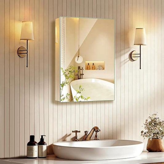 14 x 18 Inch Bathroom Medicine Cabinet with Mirror, Medicine Cabinet Mirror, Bathroom Mirror with Storage with One Adjustable Shelf, Assembly Required, Support Recessed or Surface Mount