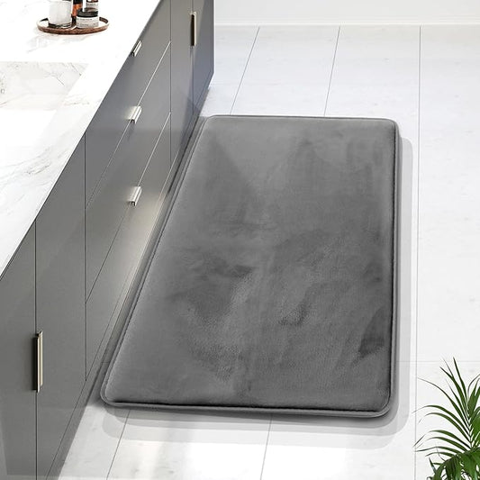 Clara Clark Bathroom Rugs Bath Mat Set, Velvet Memory Foam Bath Mats for Bathroom - Non-Slip, PVC Backing Bath Rugs, Washable Bathroom Rug Mats - Dries Quickly - 24 x 36 Grey