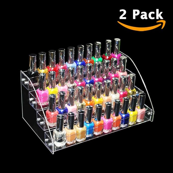 Nail Polishes Rack Organizers Shelf 2 Sets 4 Tiers Acrylic Manicure Makeup Holder for Lipstick Dresser Eye Shadow Container Reagent Retail Store E ssential Oils Liquid Paint Display Stand Station Case