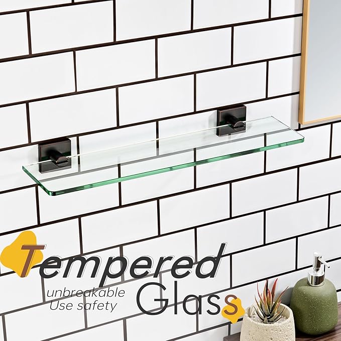 KOKOSIRI Wall Shelves for Bathroom Glass Floating Shelf 20-Inch Kitchen Rack Shower Storage, 2 Pack Oil Rubbed Bronze Stainless Steel B1107ORB-L20-P2