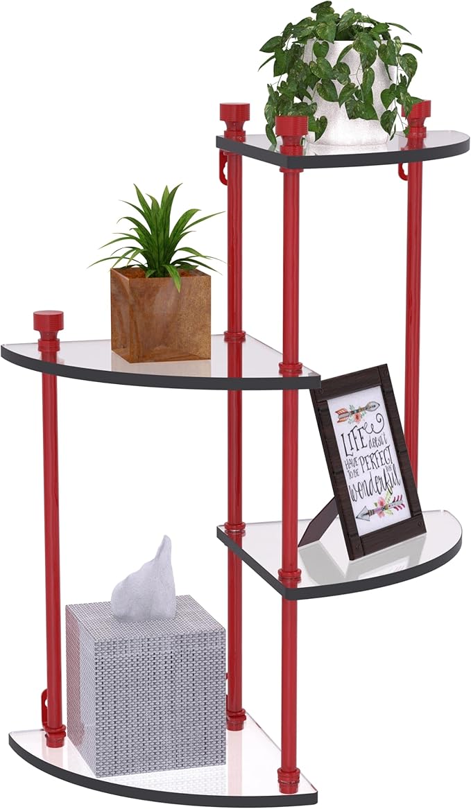 Allied Brass FT-4-FER 4 Tier Glass Wall Shelf, Fire Engine Red