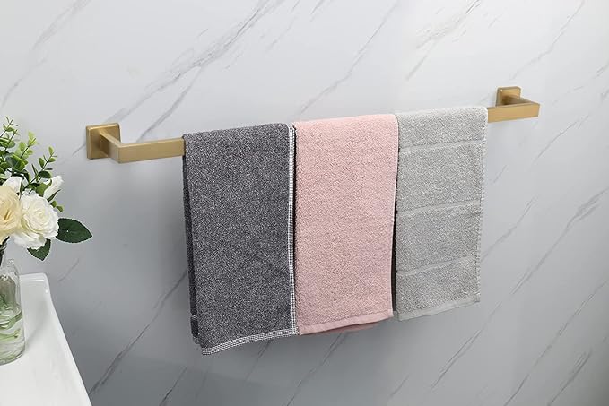 TocTen Bath Towel Rack - Square Base Thicken SUS304 Stainless Steel Towel Bar for Bathroom, Bathroom Accessories Towel Rod Heavy Duty Wall Mounted Towel Holder. (Brushed Gold, 30)
