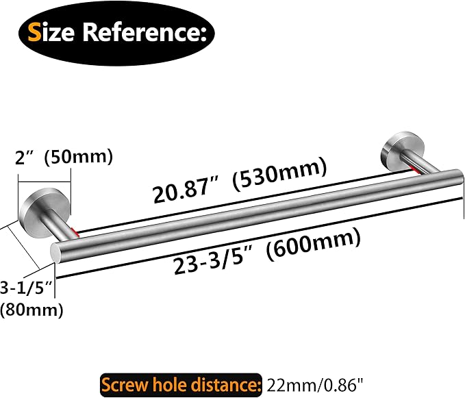 Nolimas Brushed Nickel Bath Towel Bar Single Bars Towel Rack Rod Classic Wall Mounted SUS304 Stainless Steel Toilet Kitchen Bathroom Towel Holder Towel Shelf Single Layer,24 inches-2 Pack