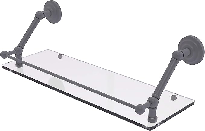 Allied Brass PQN-1-24-GAL Prestige Que New 24 Inch Floating Gallery Rail Glass Shelf, Matte Gray