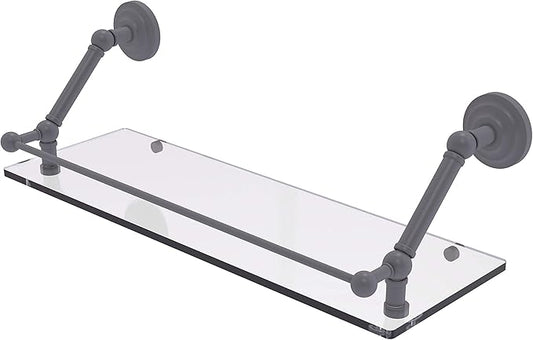 Allied Brass PQN-1-24-GAL Prestige Que New 24 Inch Floating Gallery Rail Glass Shelf, Matte Gray
