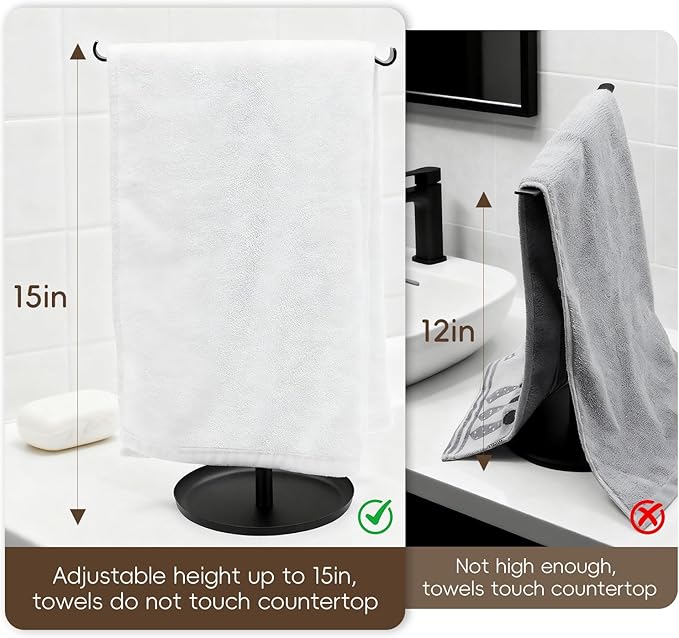 Hand Towel Holder Height Adjustable Stand, Stainless Steel Towel Rack for Bathroom, Holder for Bathroom Kitchen Bedroom Entryway, Black