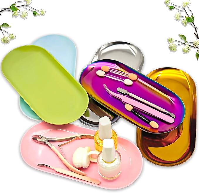 9" Nail Tools Tray Pink Manicure Accessory Storage Display Tray Jewelry Rhinestone Dish Cosmetics Organizer Oval Nail Art Decorative Small Storage Plate