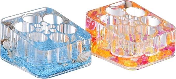 Locco Decor Acrylic Liquid 3D Floating Motion Square Lipstick Brush Makeup Holder Organizer Conch