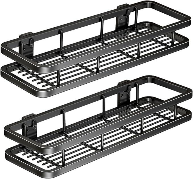 Carbon Steel Bathroom Shelf, Storage Containers, Easy to Install No-Drill Organizer Rack, for Bathroom, Kitchen, Living Room (Color : 19.6inch, Size : Black Double)
