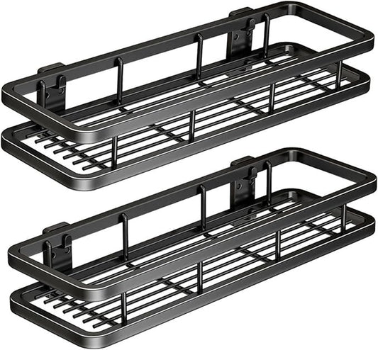 Carbon Steel Bathroom Shelf, Storage Containers, Easy to Install No-Drill Organizer Rack, for Bathroom, Kitchen, Living Room (Color : 19.6inch, Size : Black Double)