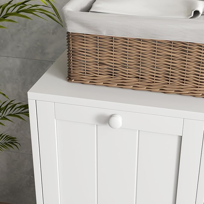 kleankin Double Tilt Out Laundry Hamper Cabinet with Storage, 19 Gallon Hidden Trash Can Cabinet with 2 Doors for Bathroom, Kitchen, White