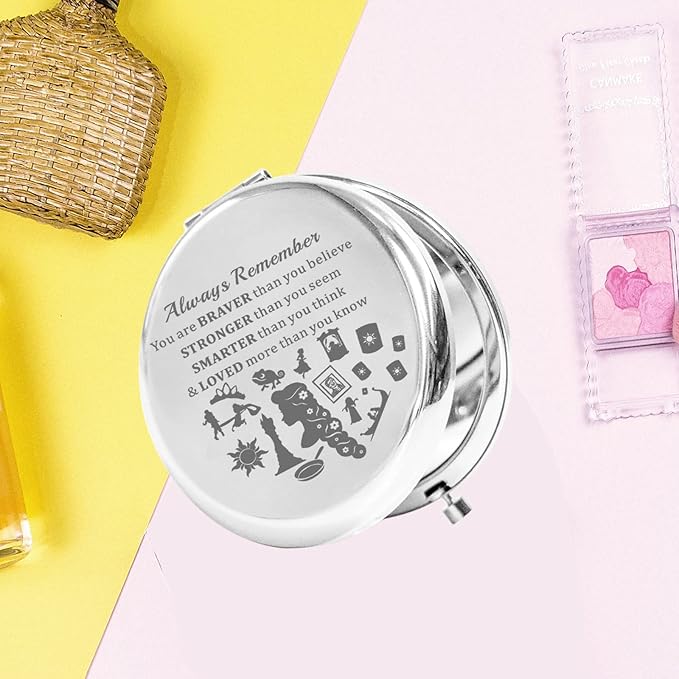 KEYCHIN Princess Sun Pocket Mirror Fairytale Fans Gift You are Braver Stronger Than You Think Compact Makeup Mirror (Rapunzel-S)