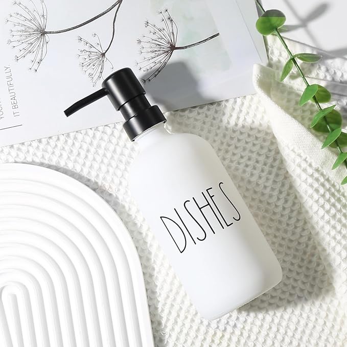 VIMERPA Dish Soap Dispenser, Matte White Soap Dispenser for Kitchen, Glass Dishes Soap Dispenser with Plastic Pump, 17 Fl Oz Refillable Liquid Soap Bottle Container, Farmhouse Kitchen Decor