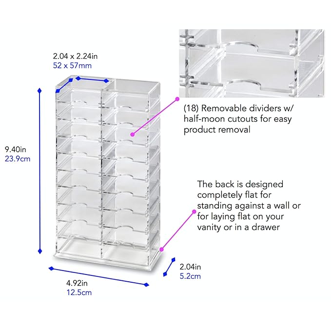byAlegory Acrylic Universal Makeup Organizer Tower w/Removable Dividers Can Stand or Lay Flat on Vanity Desk or in Drawer | 20 Space Cosmetic Storage Container - Clear