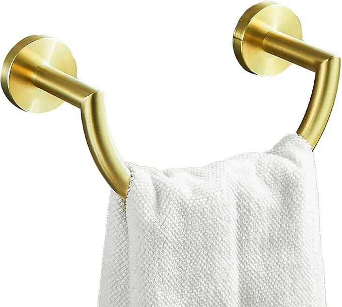 BigBig Home Brushed Gold Hand Towel Holder, Bathroom Towel Ring Stainless Steel, Semi-Circular Hand Towel Hanger Racks Wall Mounted Half Round Modern