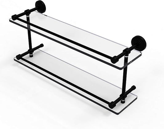 Allied Brass WP-2/22-GAL-BKM Wp 2 Gal Waverly Place Inch Double Gallery Rail Glass Shelf, 22 Inch, Matte Black