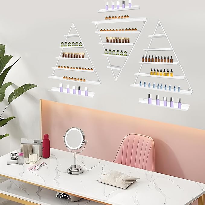 3 Pack Nail Polish Organizer Shelf Wall Mounted 5 Tiers Nail Polish Display Rack Shelves for Salon, Beauty Shop & Home Organization (White)
