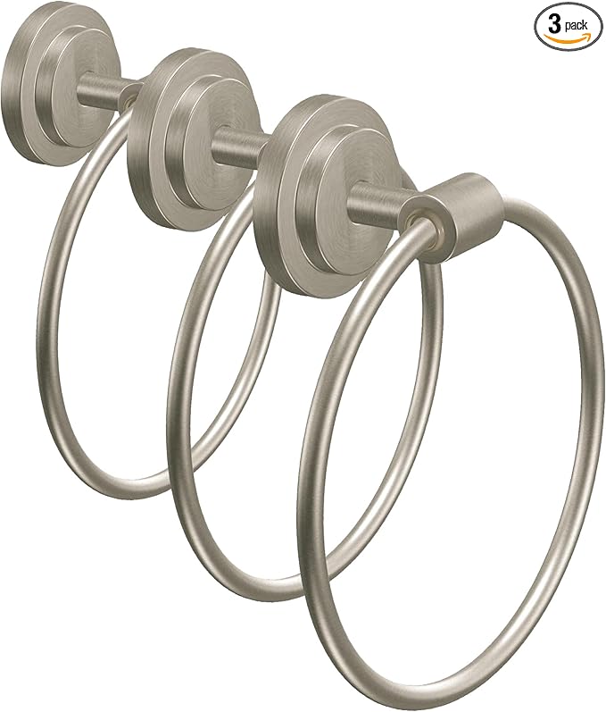 Moen DN0786BN Iso Bathroom Hand Towel Ring, Brushed Nickel (Pack of 3)