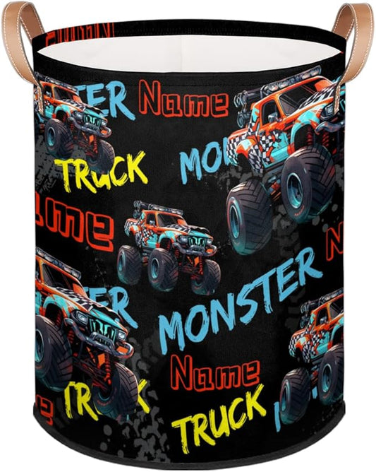 Custom Monster Truck Car Laundry Hamper, Personalized Laundry Baskets with Handles Dirty Clothes Hamper Storage Basket