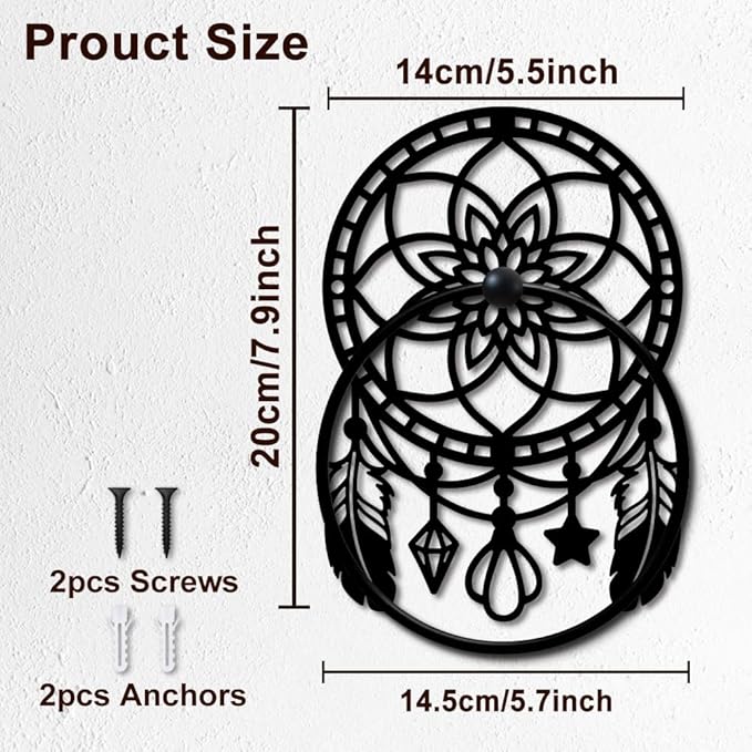 MAYJOYDIY Pumo Metal Towel Ring Round Floral Dream Catcher Net Hand Towel Holder Ring Hanger Black Vintage Towels Wall Organizer for Kitchen Bath Home Laundry Room Decors Gifts