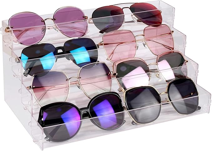 Sunglasses Organizer Countertop Stand, 4 Tier Sunglass Holder Display Rack, Nail Polish Organizer Acrylic Display Stand, Assembly Required