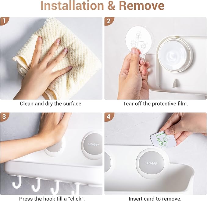 LUXEAR Shower Caddy Suction Cup NO-Drilling Removable Bathroom Shower Shelf Powerful Shower Organizer Basket Waterproof & Oilproof Wall Mounted Storage Rack for Bathroom&Kitchen