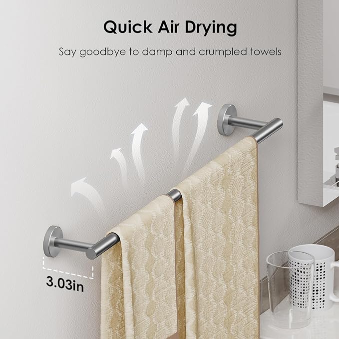 FORIOUS Bathroom Hardware Accessories Set, SUS304 Stainless Steel Towel Bar Set, Modern Towel Racks Holder for Bathroom, Toilet Paper Holder Wall Mounted 4 Pieces(24" Bar, Brushed Nickel)