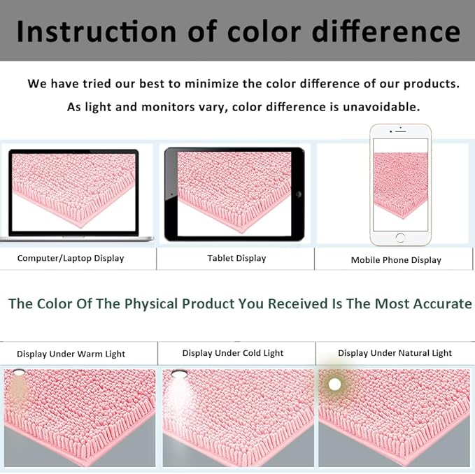 Pink Bathroom Rugs Chenille Bath Mat Set 3-Piece Bath Rugs for Bathoom Extra Soft Bath Mats for Bathoom Non Slip Absorbent Shag Bthroom Carpet, Machine Washable, Mats Sets 3 Toilet Rug