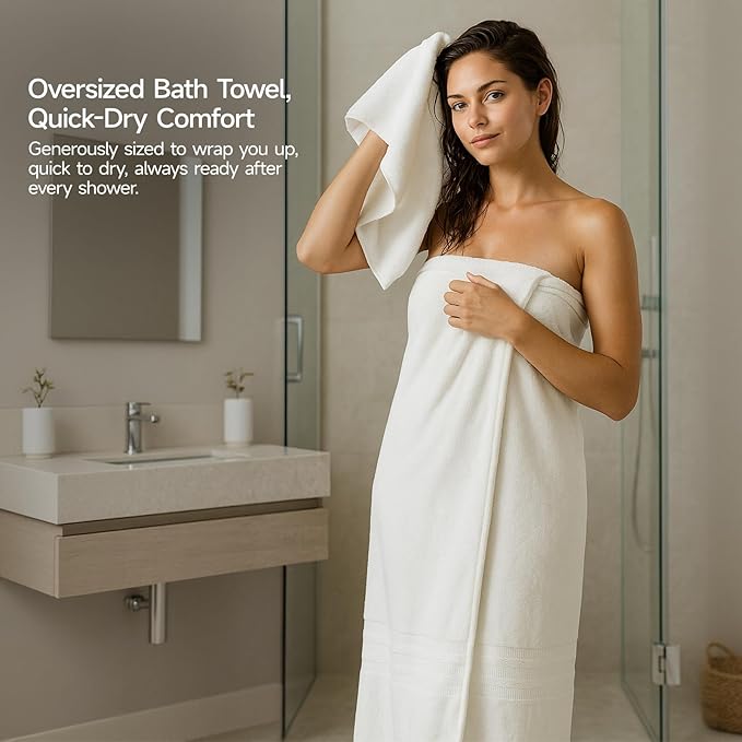 REDKISS 8 Piece Off White Towels Set - 100% Cotton Towels Set with 2 Large Bath Towels, 2 Hand, 4 Washcloths, 600 GSM Highly Absorbent Bath Towel Sets, Cream Quick Dry Shower Towel for Family Gym
