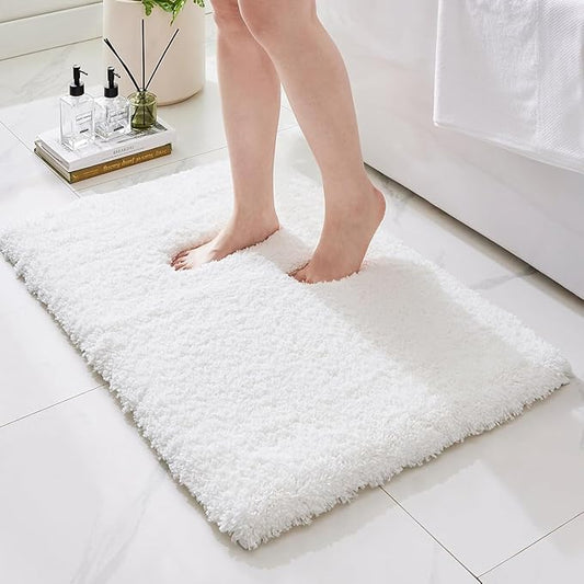 Bathroom Rugs Non Slip Washable 36x24, Ultra Thick Soft Microfiber Absorbent Bath Mats, High Density Foam Latex Non Slip Backing Bath Rugs, Fluffy Floor Carpet for Tub&Shower, White