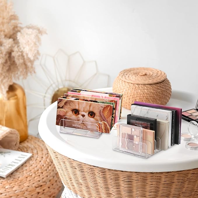 Lolalet [2 Pack] Clear Acrylic Makeup Palettes Organizer, Divided Sections Stand Rack For Eyeshadows Contours Bronzers Blush Face Powder, Cosmetics Display Storage Holder ?€? 14 Slots