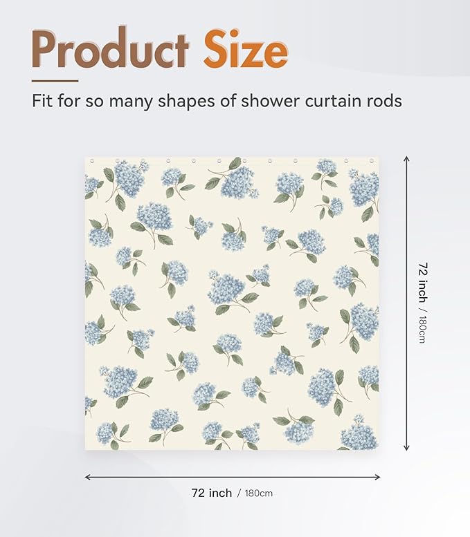 MAMUSE Shower Curtain for Bathroom - Cute Aesthetic Decorative Modern Girly Unique Girls Design Pretty Women Waterproof Fabric Cloth Cortinas de Baño Bathtub 72 x 72 Inch, Small Blue Flower